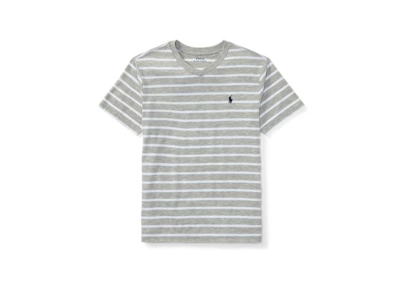 大童 Striped Jersey V-Neck T-Shirt